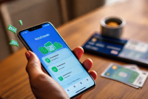 Imagem ilustrativa de um smartphone exibindo o aplicativo Nubank, destacando a seção de cashback.