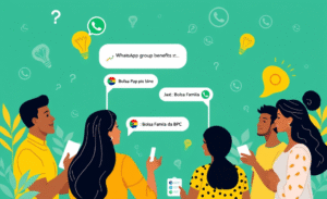 Imagem do grupo do WhatsApp discutindo benefícios governamentais do Brasil.