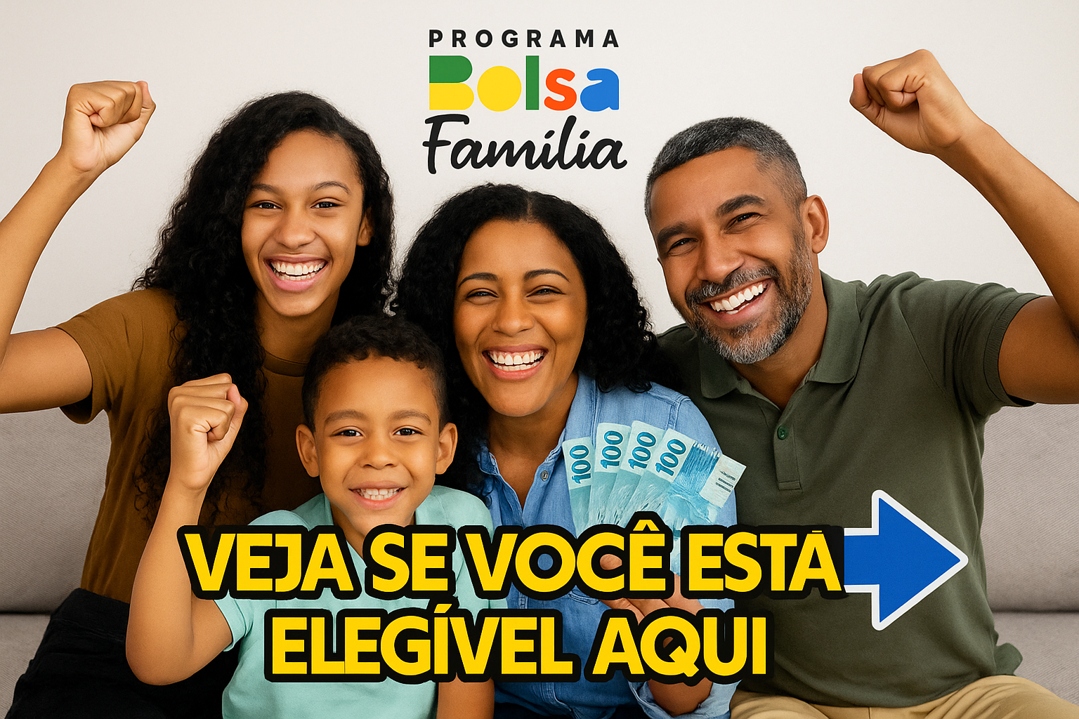 Família feliz recebendo o Bolsa Família 2025