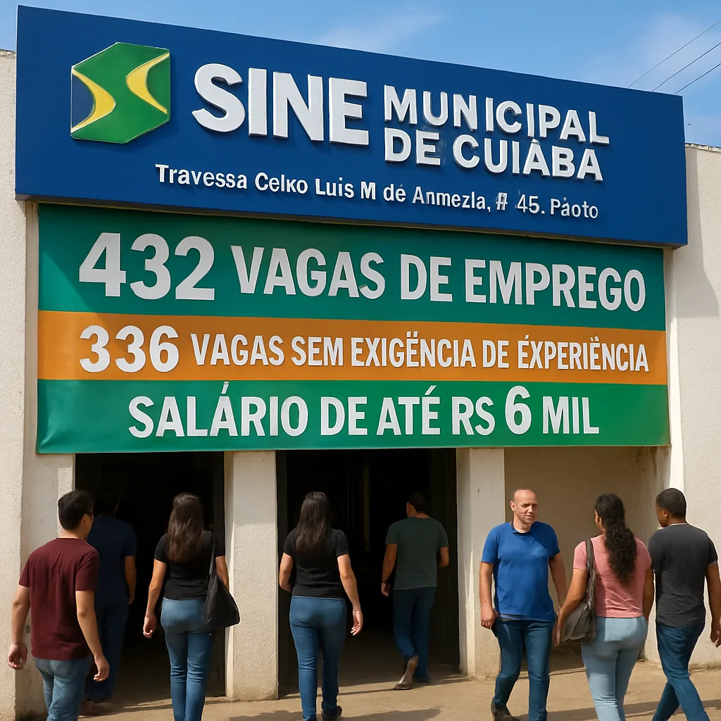 Sine de Cuiabá divulga 432 vagas; 336 sem experiência e salários até R$ 6 mil