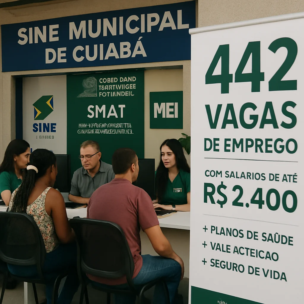 Sine Cuiabá oferece 442 vagas: salários até R$ 2,4 mil e benefícios