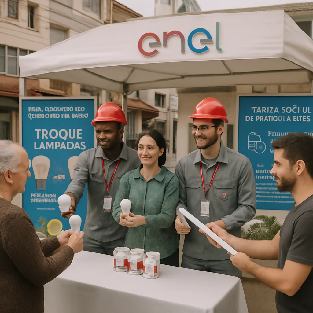 São Paulo Economia: Enel realiza troca de lâmpadas e incentiva consumo consciente em Embu das Artes