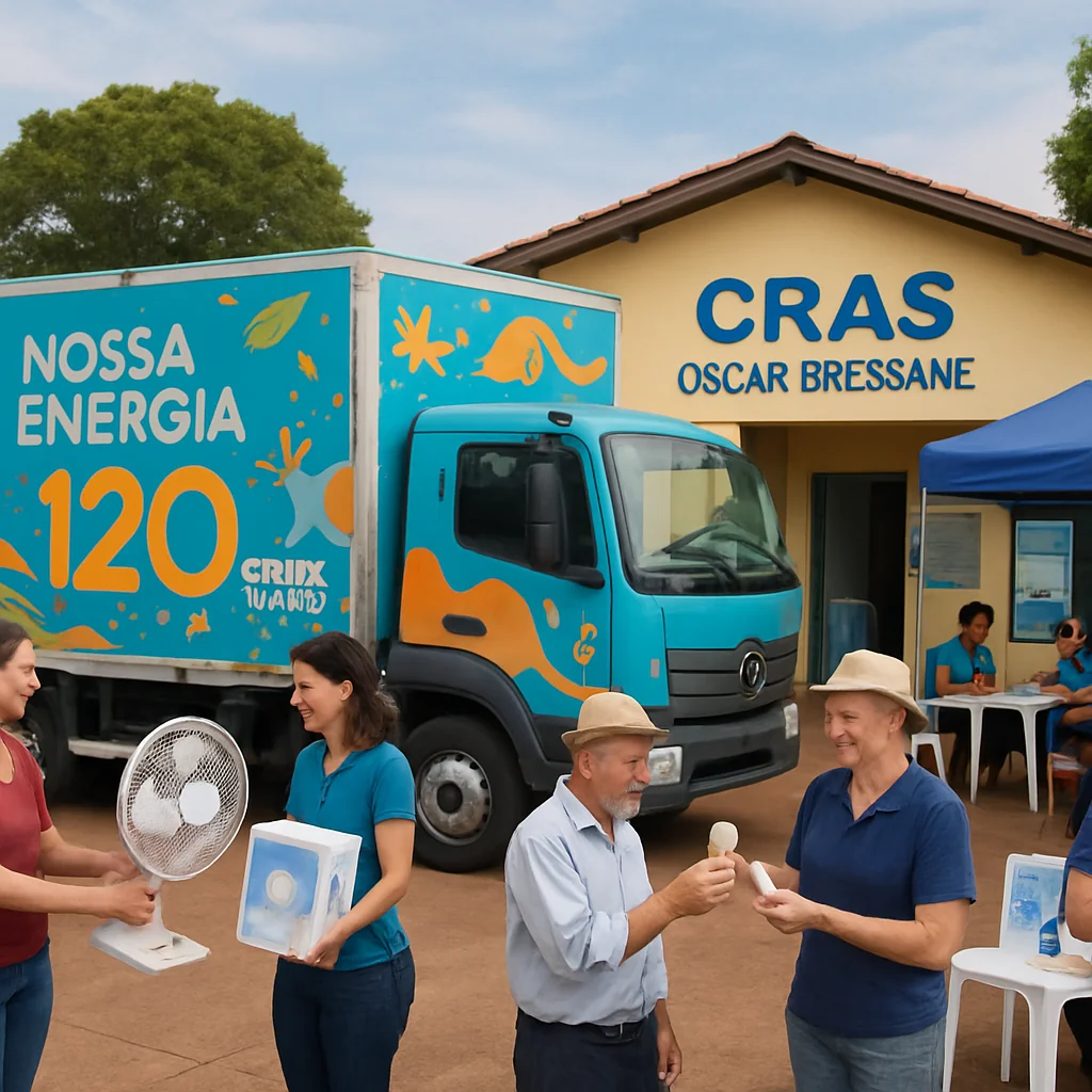 Caminhão do Nossa Energia em Oscar Bressane troca lâmpadas, ventiladores e sorteia geladeiras até 12/09