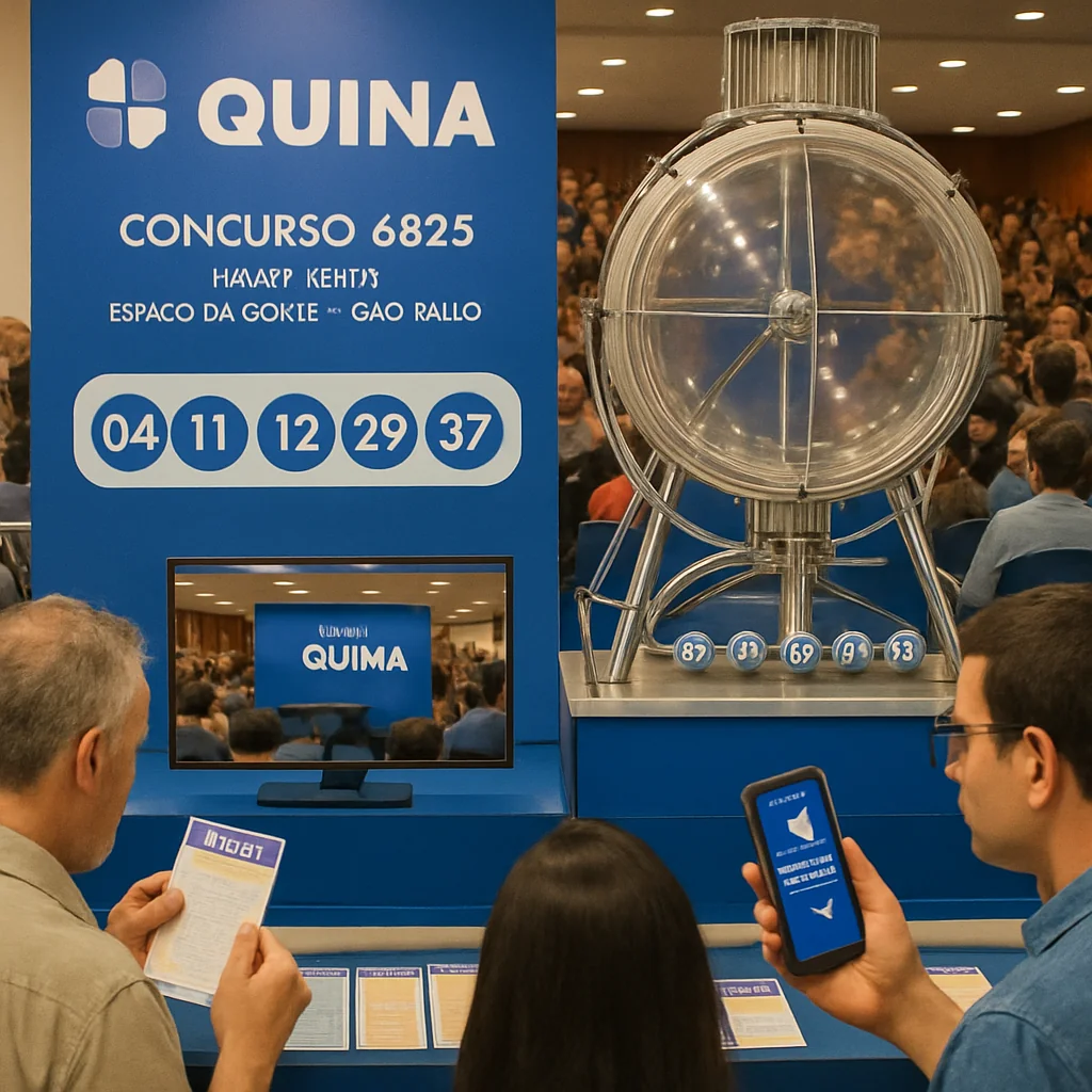 Sorteio do Concurso 6825 da Quina em 12/09/2025: Dezenas 04, 11, 12, 29 e 37 e Prêmio de R$ 9 Mi