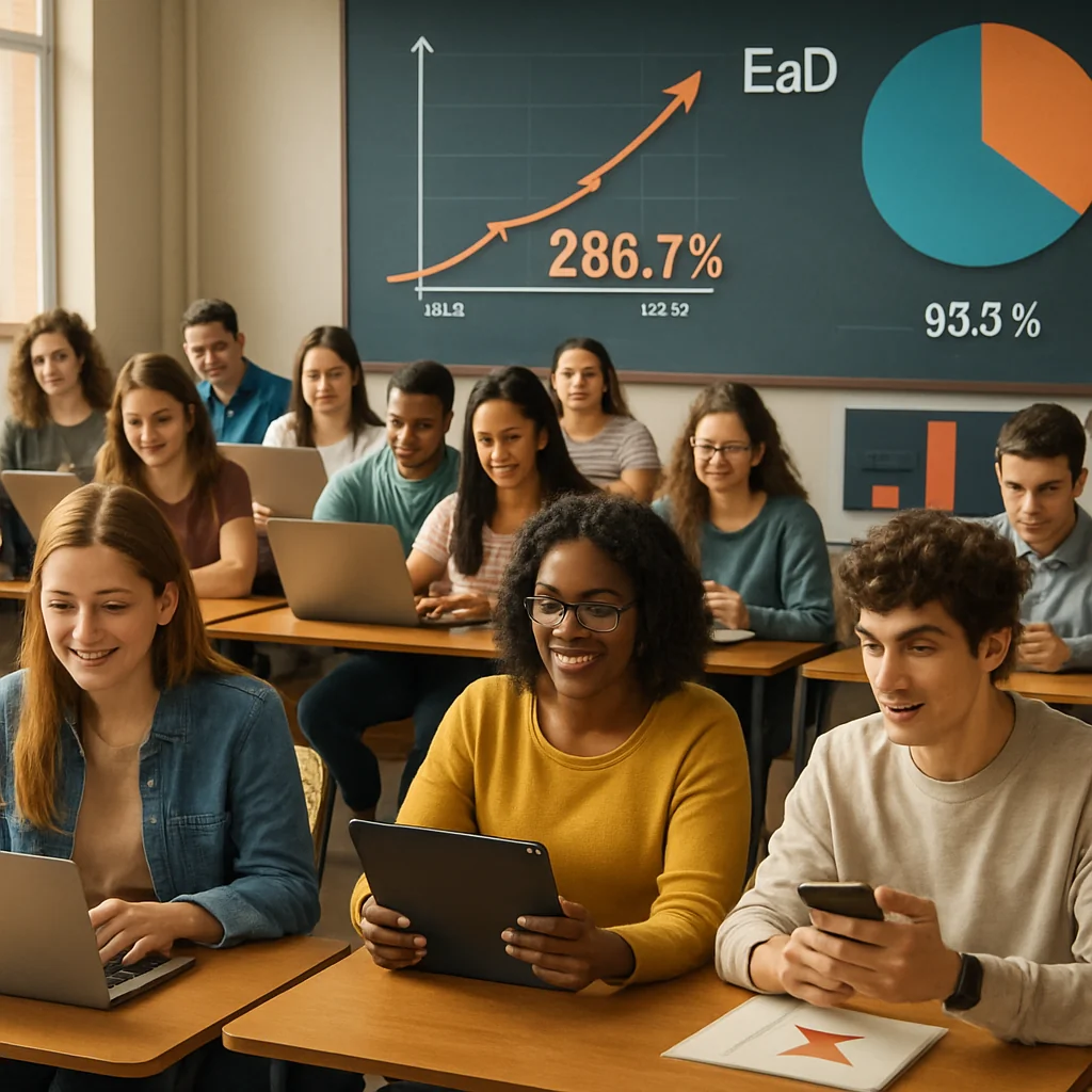 Matrículas em EaD no ensino superior crescem 286,7% entre 2014 e 2024