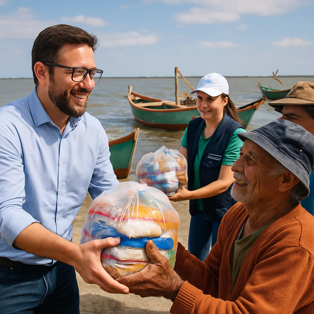 Edegar Pretto (Conab) em Pelotas: Entrega de 1,2 mil cestas para pescadores sem seguro-defeso