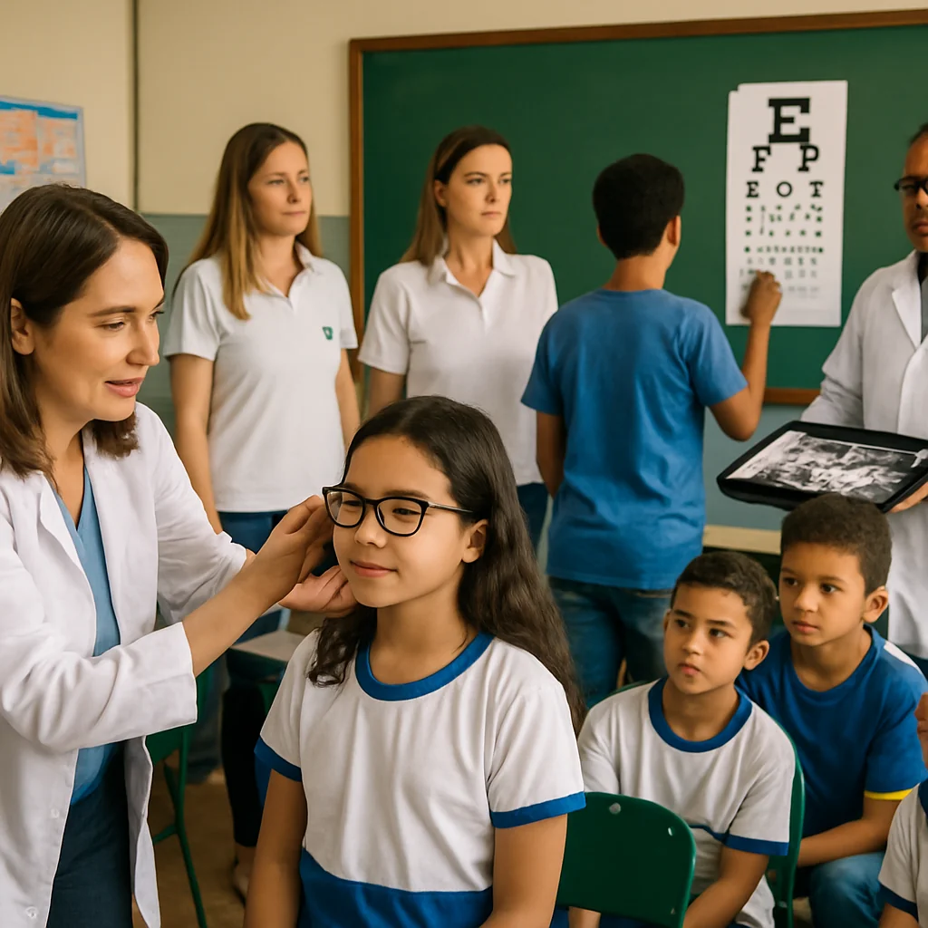 Exames gratuitos e entrega de óculos beneficiam alunos da rede pública em Araxá